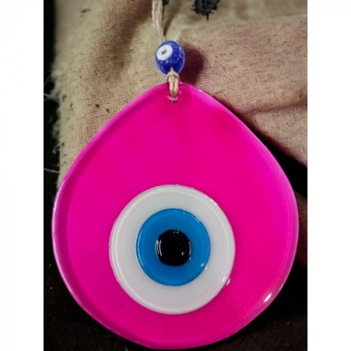 VipMarketim Orta Boy Şeffaf Pembe Damla Desen Nazar Boncuklu Duvar Dekoru Cam Duvar Süsü