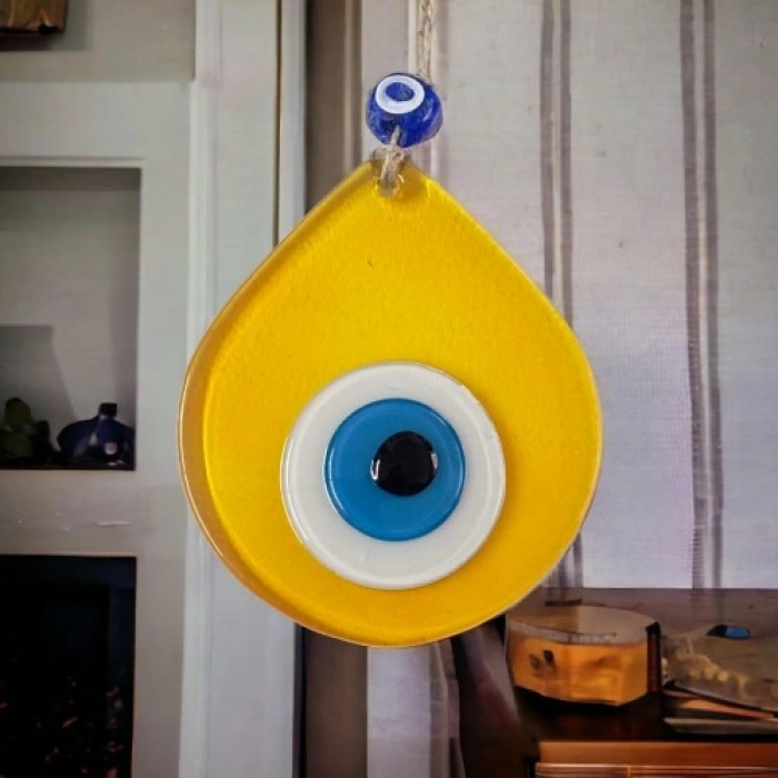 VipMarketim Orta Boy Şeffaf Sarı Damla Desen Nazar Boncuklu Duvar Dekoru