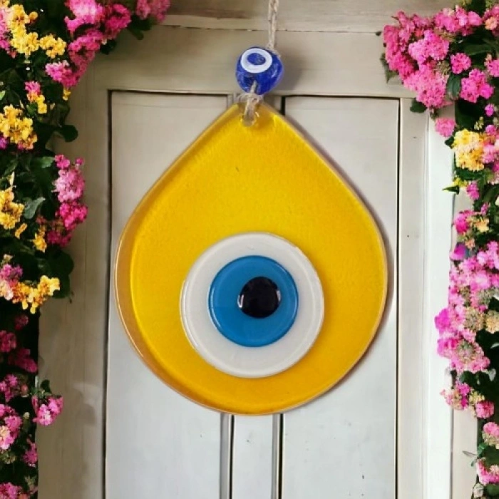 VipMarketim Orta Boy Şeffaf Sarı Damla Desen Nazar Boncuklu Duvar Dekoru