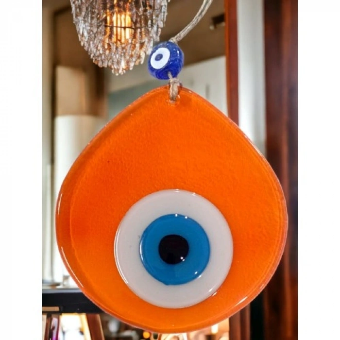 VipMarketim Orta Boy Şeffaf Turuncu Damla Desen Nazar Boncuklu Duvar Dekoru Cam Duvar Süsü