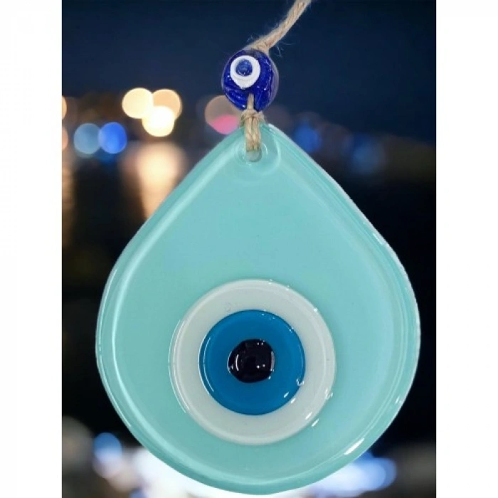 VipMarketim Orta Boy Turkuaz Damla Desen Nazar Boncuklu Duvar Dekoru Cam Duvar Süsü