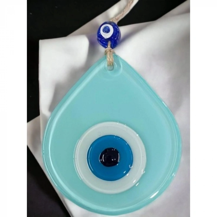 VipMarketim Orta Boy Turkuaz Damla Desen Nazar Boncuklu Duvar Dekoru Cam Duvar Süsü