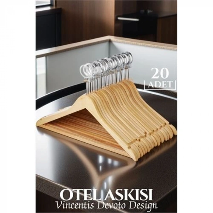 VipMarketim  Otel Tip Askı 20 li Set Ahşap Vincentis Devoto Design