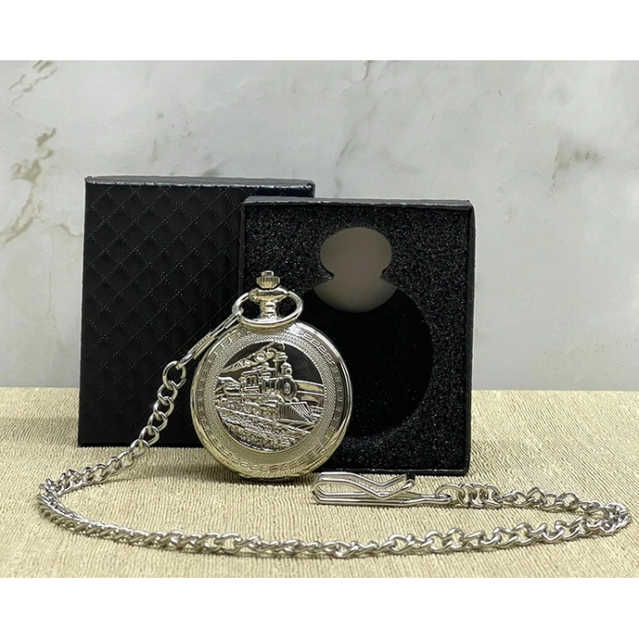 VipMarketim Özel Kutulu Tren Temalı Gümüş Köstekli Saat