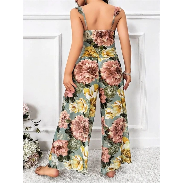 VipMarketim  Özel Tasarım Büyük Beden Çiçek Desenli 2li Pijama Takımı