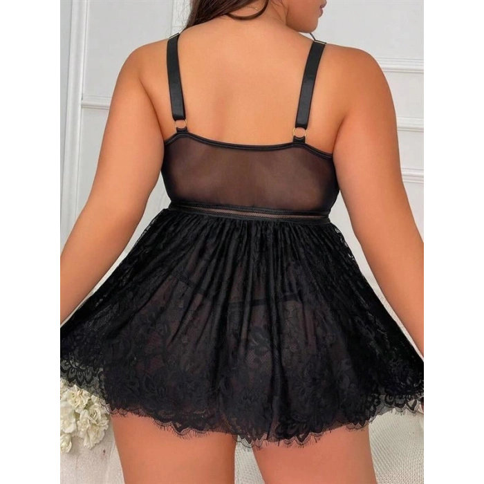 VipMarketim Özel Tasarım Büyük Beden Fantezi Zincir Detaylı Dantelli Gecelik