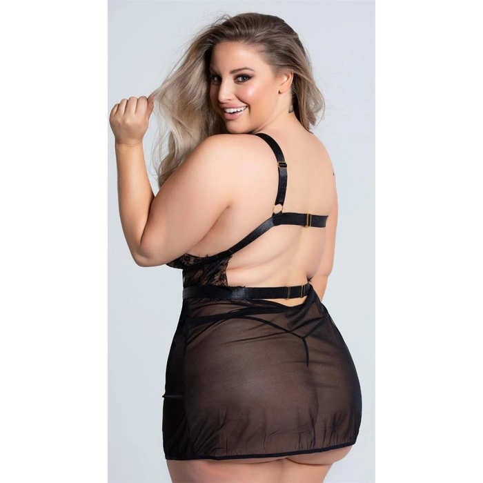 VipMarketim  Özel Tasarım Büyük Beden Göğüs Altı Şeritli Askılı Fantezi Gecelik