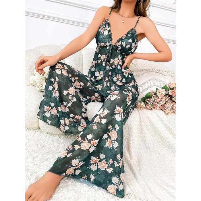 VipMarketim  Özel Tasarım Çiçek Desenli Salaş Kesim 2li Takım