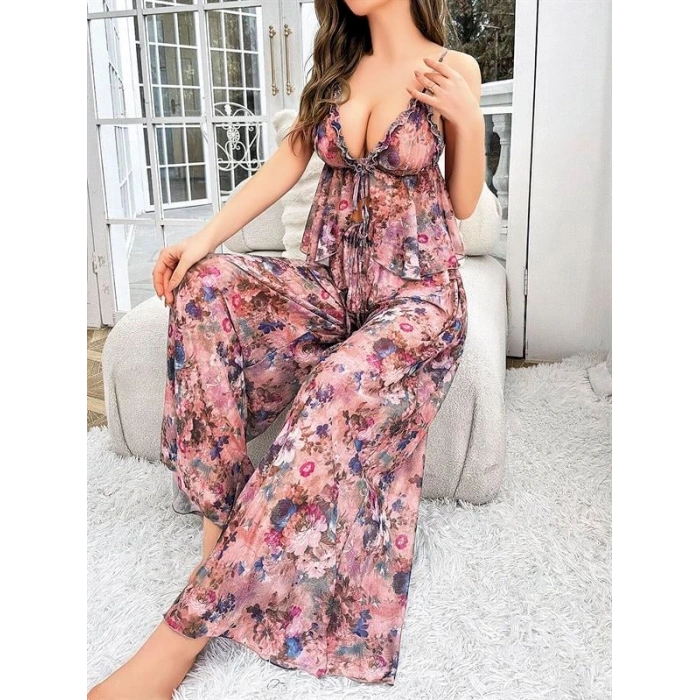 VipMarketim Özel Tasarım Çiçek Desenli Salaş Kesim Şık 2Li Takım