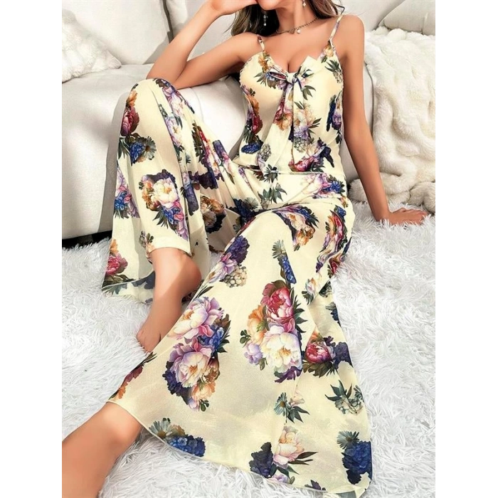 VipMarketim  Özel Tasarım Çiçek Desenli Salaş Kesim Şık Dekolteli 2li Takım