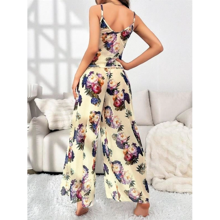 VipMarketim Özel Tasarım Çiçek Desenli Salaş Kesim Şık Dekolteli 2Li Takım