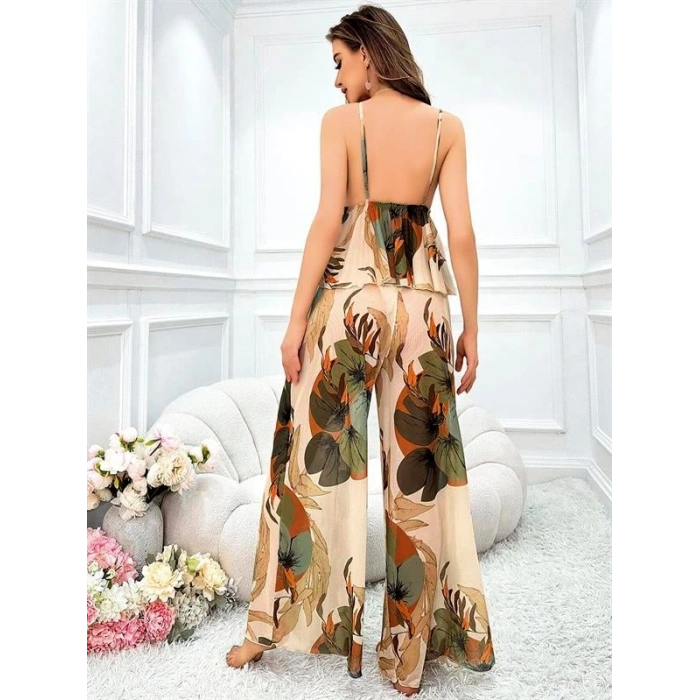 VipMarketim  Özel Tasarım Çiçek Desenli Salaş Şık Dekolteli 2li Takım