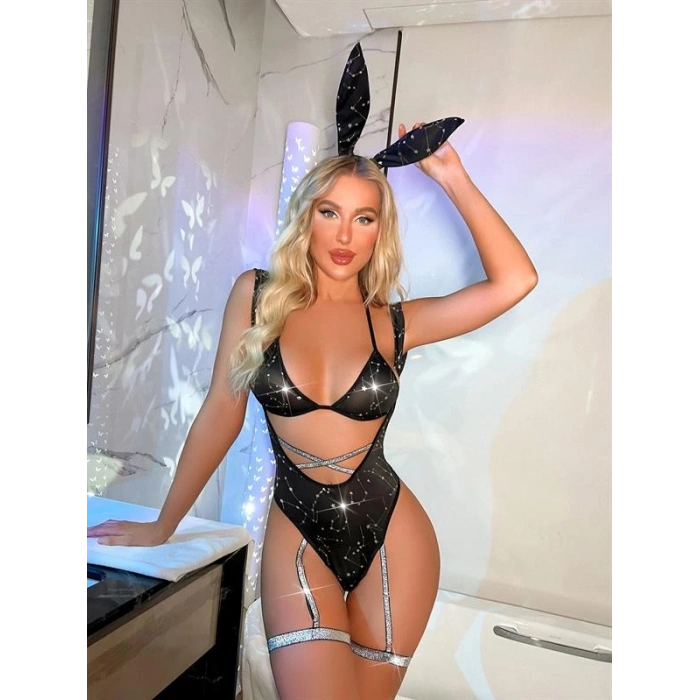 VipMarketim  Özel Tasarım Jartiyerli Body Tavşan Kostümü