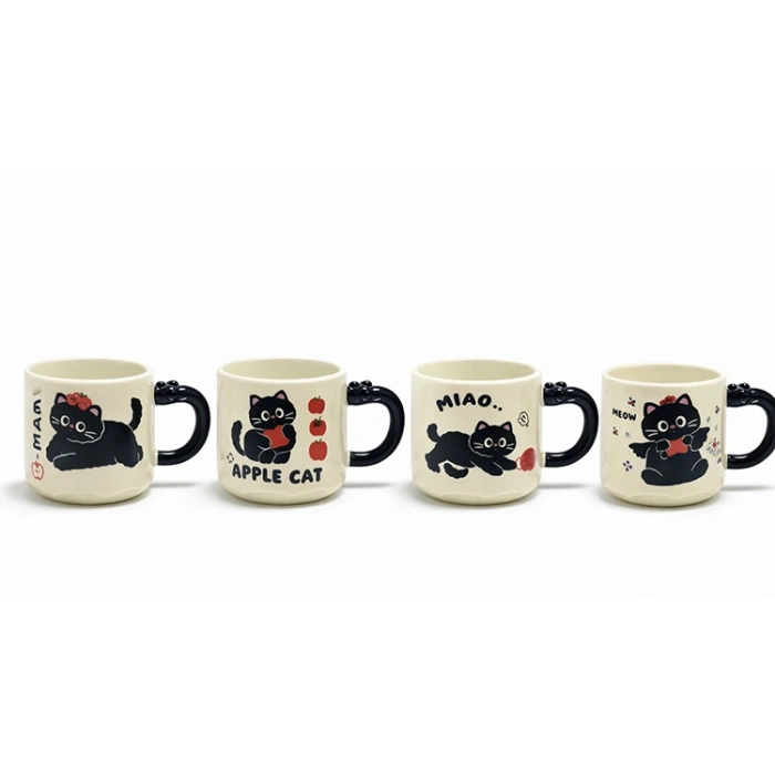 VipMarketim Özel Tasarım Kedi Figürlü 3D Kulp Detaylı Seramik Kupa Bardak