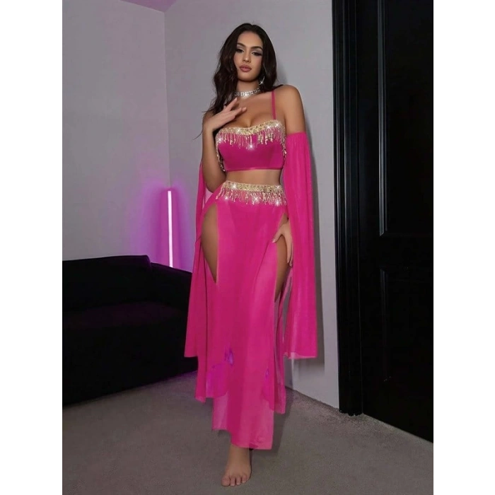 VipMarketim Özel Tasarım Pembe Dansöz Kostümü