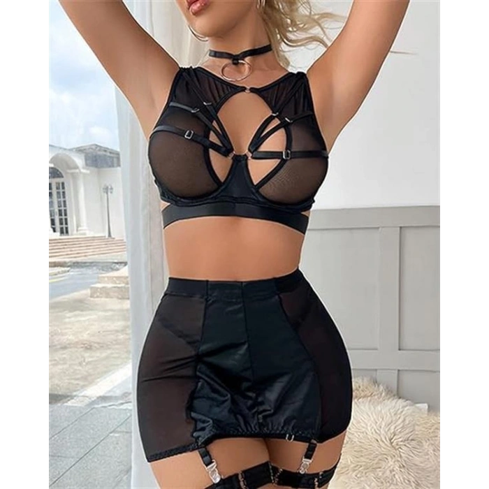 VipMarketim  Özel Tasarım Seksi Etekli Siyah Fantezi Jartiyer Takımı