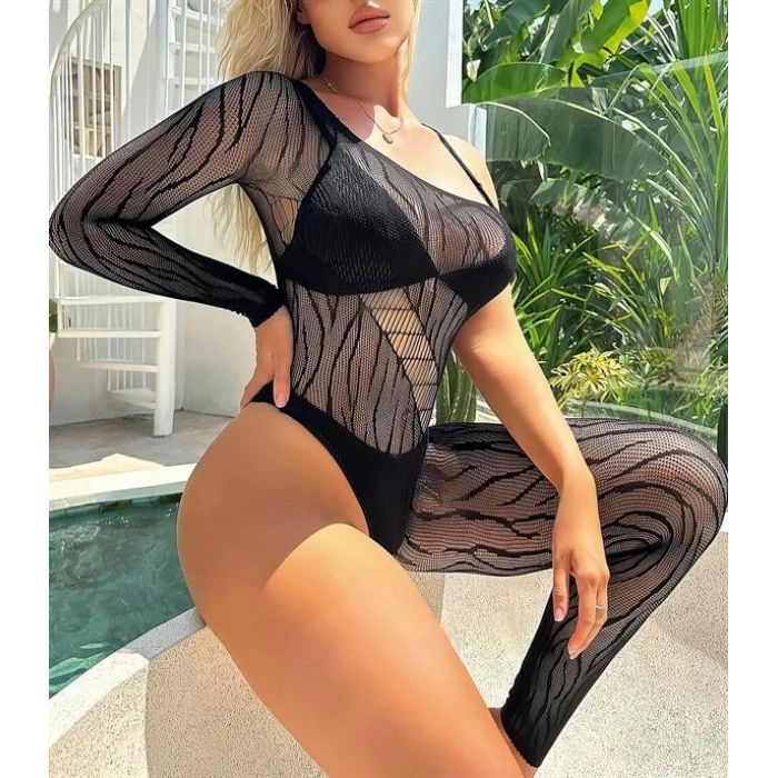 Vipmarketim Özel Tasarım Siyah Tek Kol Tek Bacak Fantezi Vücut Çorabı