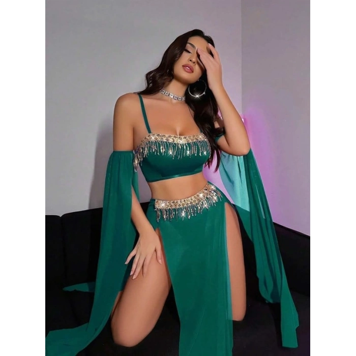 VipMarketim Özel Tasarım Yeşil Dansöz Kostümü
