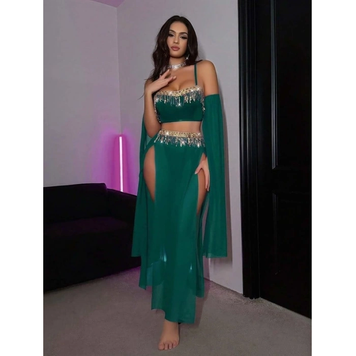 VipMarketim Özel Tasarım Yeşil Dansöz Kostümü