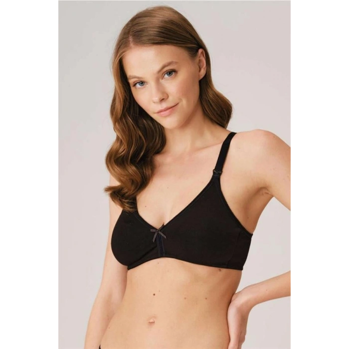 VipMarketim Pamuklu Balensiz Lohusa Önden Açılan Siyah Emzirme Sütyeni