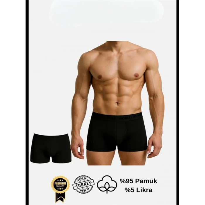 VipMarketim  Pamuklu Düz Siyah Renk Erkek Boxer