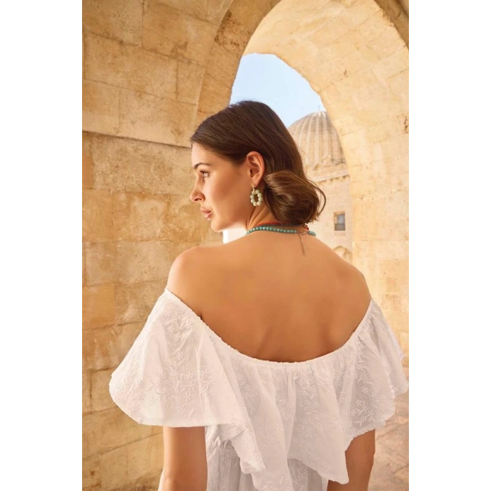 Vipmarketim Pamuklu Kayık Yakalı Elbise