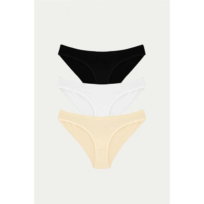 VipMarketim  Pamuklu Siyah Beyaz Ten Rengi 3lü Külot