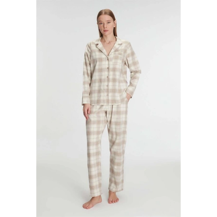 VipMarketim  Pamuklu Uzun Kol Gömlek Pantolon Pijama Takımı