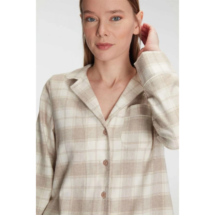 VipMarketim  Pamuklu Uzun Kol Gömlek Pantolon Pijama Takımı