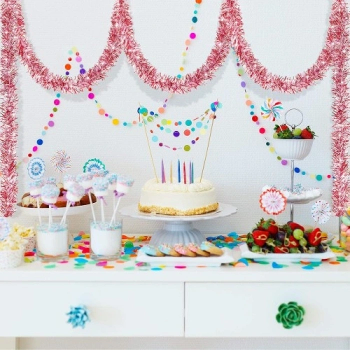 VipMarketim Parti İçin Sim Süs 2 Metre Uzunluk 8 cm Genişlik Pembe Renk İthal