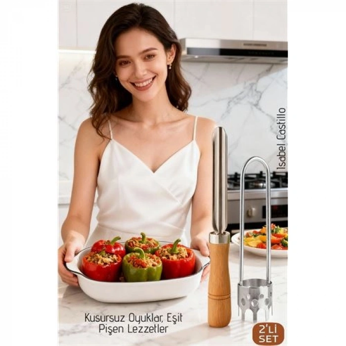 VipMarketim Paslanmaz Çelik 2’li Profesyonel Kabak ve Dolma Biber Oyacak Seti - Gurme Tasarım