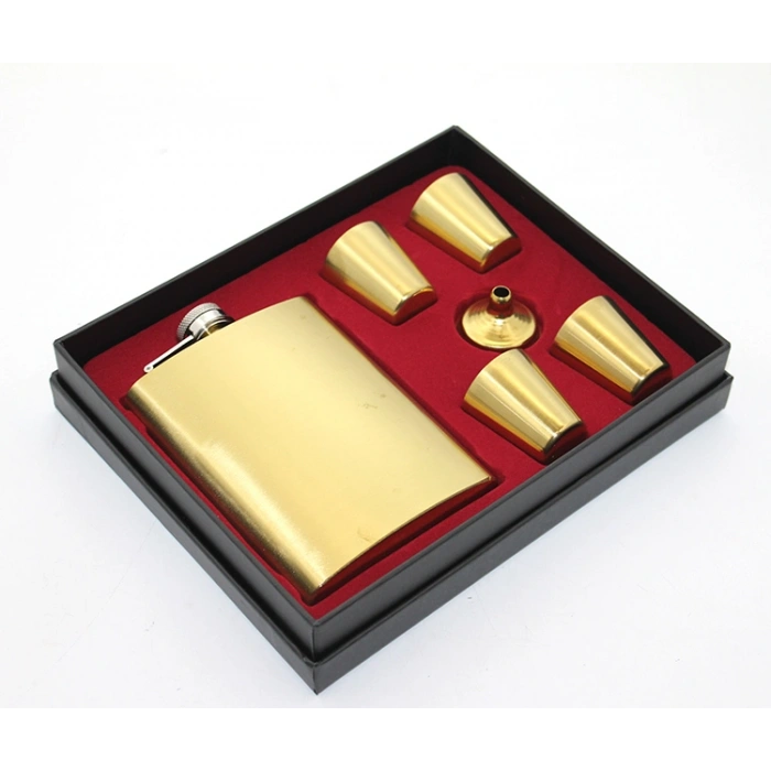 VipMarketim Paslanmaz Çelik 4 Shot Bardaklı Matara Seti Gold