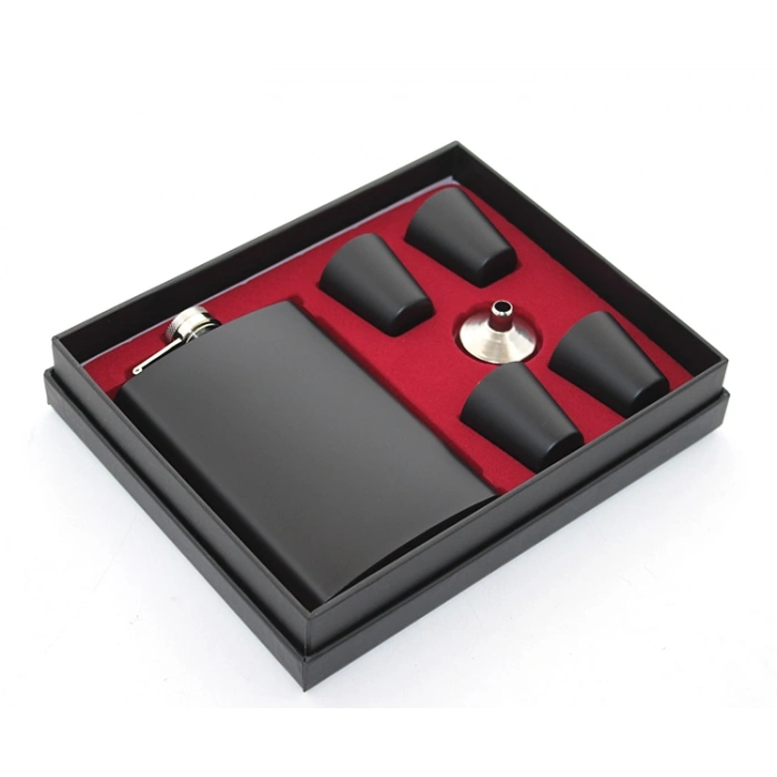 VipMarketim Paslanmaz Çelik 4 Shot Bardaklı Matara Seti Siyah Renk