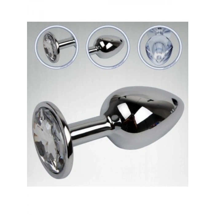 VipMarketim Paslanmaz Çelik Anal Plug Tıkaç Beyaz Taşlı