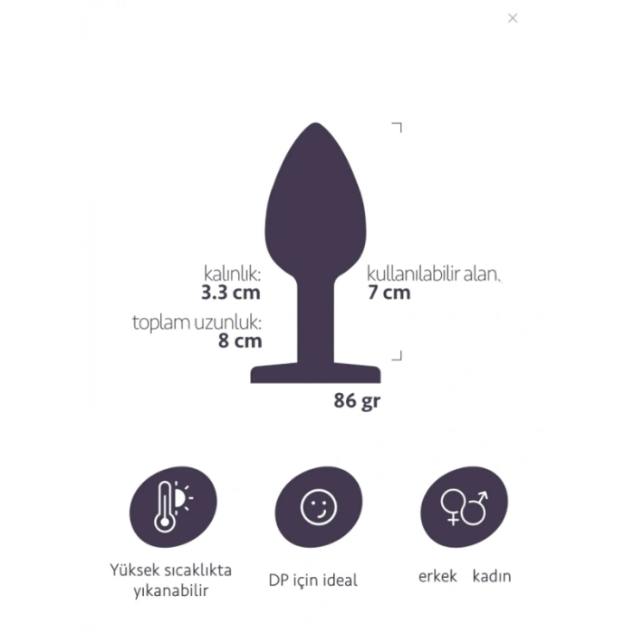 VipMarketim Paslanmaz Çelik Anal Plug Tıkaç Kırmızı Taşlı