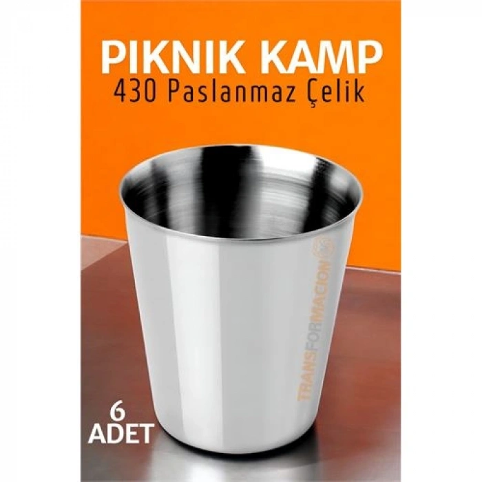 VipMarketim Paslanmaz Çelik Bardak Seti Kamp Piknik Bardağı 6 adet