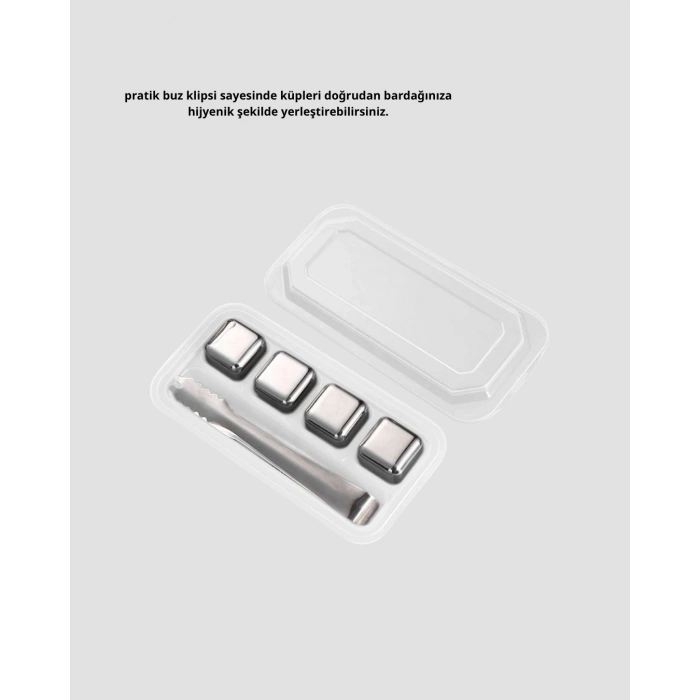 VipMarketim Paslanmaz Çelik Metal Buz Küpü Seti Sulandırmadan Soğutma ve Klips Dahil