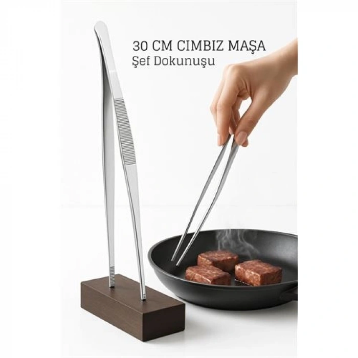 VipMarketim Paslanmaz Çelik Şef Cımbızı 30 cm – Mutfak Maşası Kızartma Maşası