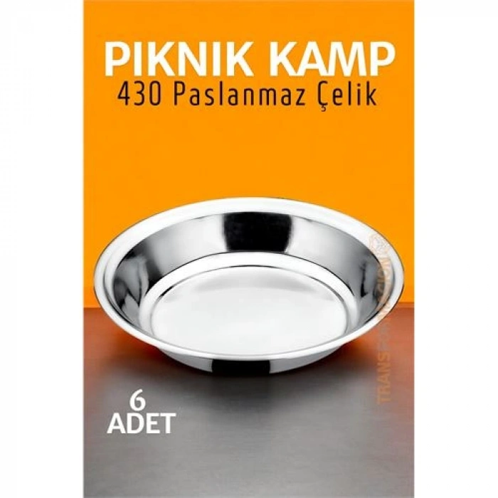 VipMarketim Paslanmaz Çelik Tabak Seti Kamp Piknik Tabağı 6 ADET