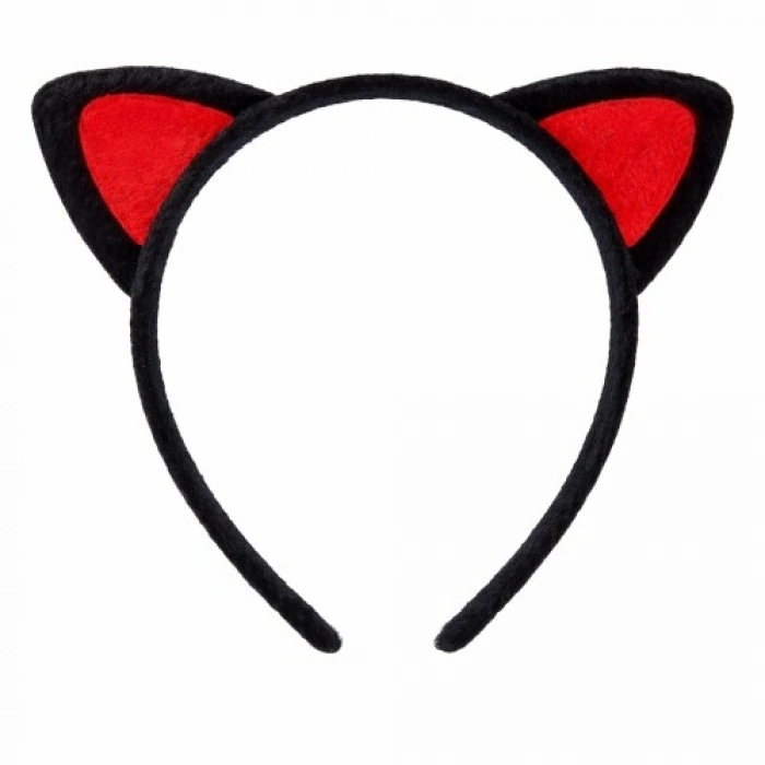 VipMarketim Peluş Kedi Kulak Taç Kırmızı Siyah – Çocuk Parti & Kostüm Tacı