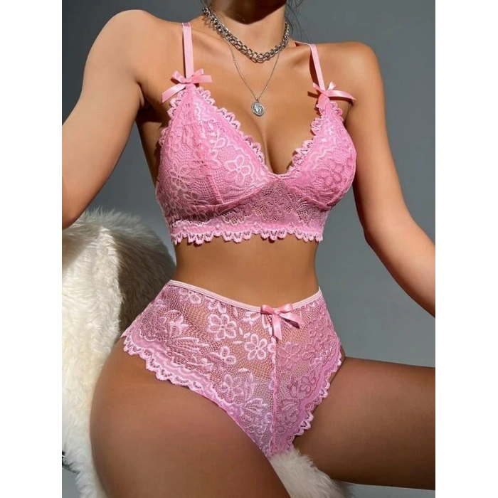 VipMarketim  Pembe Dantelli Fantezi Bralet Sütyen Takımı