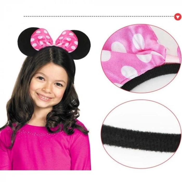 VipMarketim Pembe Fiyonklu Minnie Mouse Tacı Mini Kulak