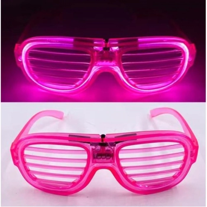 VipMarketim Pembe Led Işıklı Parti Gözlüğü - Neon Glow Şerit Gözlük 3 Modlu