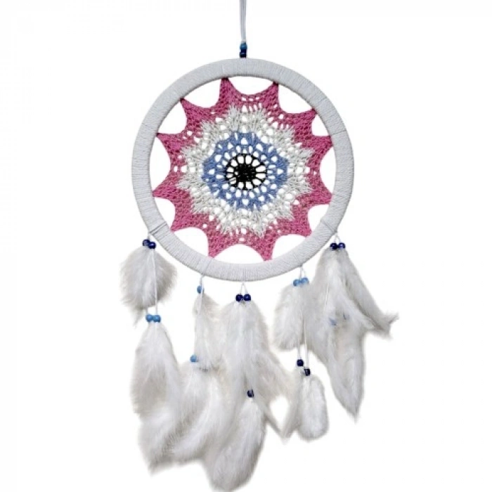 VipMarketim Pembe Nazar Motifli Kuş Tüylü Duvar Süsü