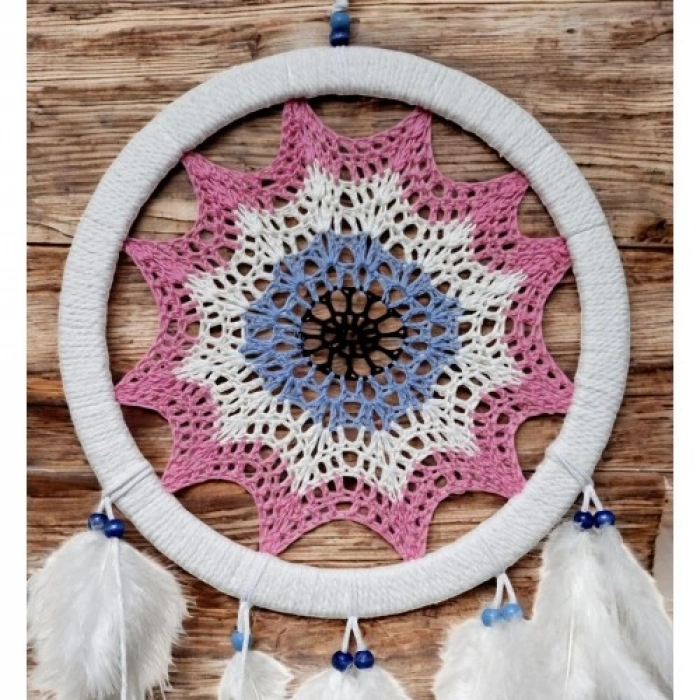 VipMarketim Pembe Nazar Motifli Kuş Tüylü Duvar Süsü