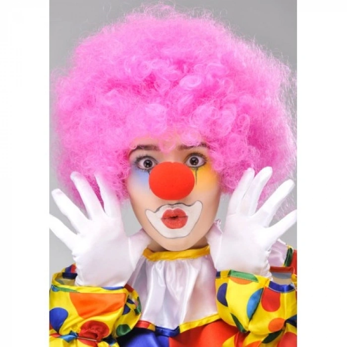 VipMarketim Pembe Renk Kıvırcık Bonus Peruk ve Kırmızı Burun Seti