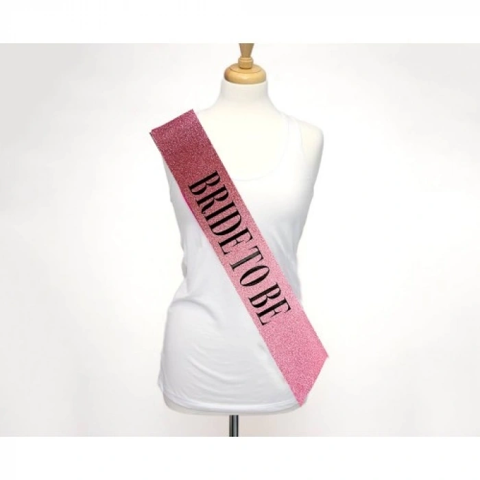VipMarketim Pembe Üzeri Siyah Büyük Bride To Be Yazılı Simli Işıltılı Kuşak Kemer 10 cm Genişlik