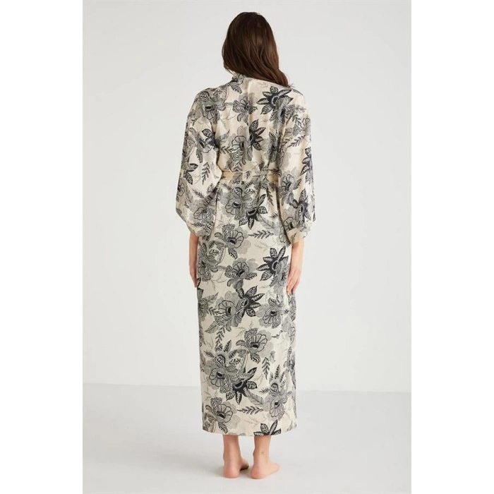 VipMarketim Penye Mood %100  Viskon Çiçek Desen 2li Sabahlık Gecelik Takımı