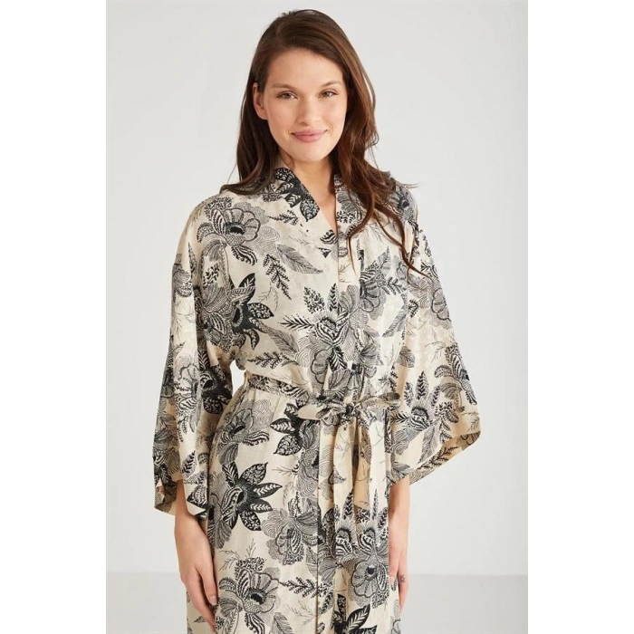 VipMarketim Penye Mood %100  Viskon Çiçek Desen 2li Sabahlık Gecelik Takımı