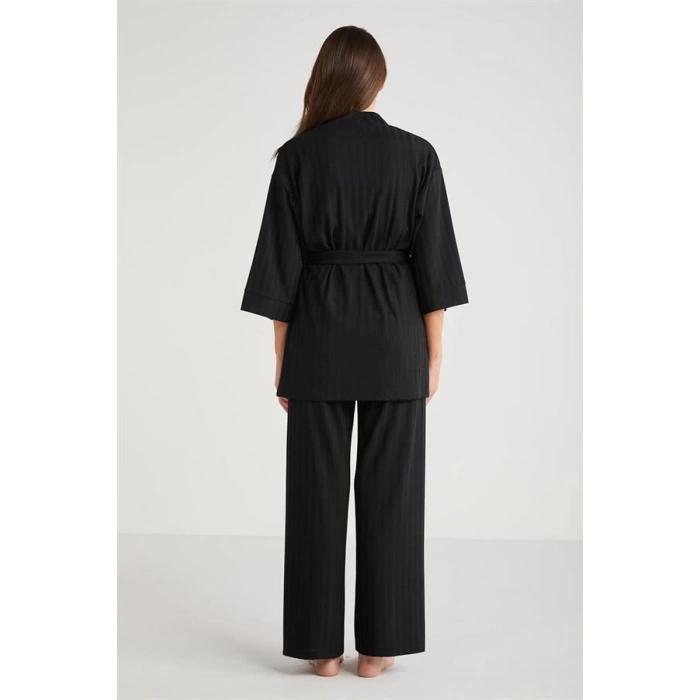 VipMarketim Penye Mood 3lü Kısa Kol Sabahlık Pijama Takımı